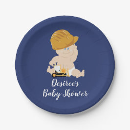 Bau Baby Bulldozer Babydusche Pappteller