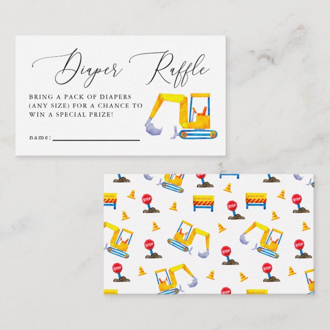 Bau-Baby-Duschdusche-Windeln Raffle Ticket Begleitkarte (Vorne/Hinten)