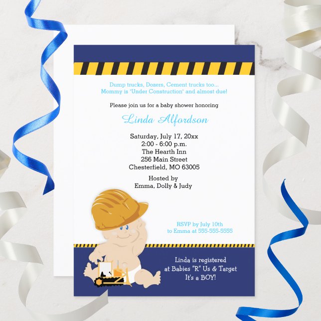 Bau-Baby-Dusche Bulldozer Niedlich Einladung (Construction Baby Shower Invitation)