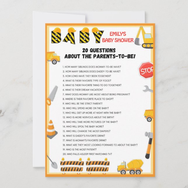 Bau Baby Duschgel - Bearbeitbarer Name - Einladung (Vorderseite)