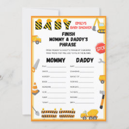 Bau Baby Showspiel - Bearbeitbarer Name - in Einladung