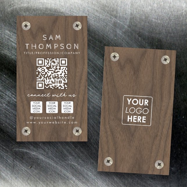 Bau-Carpenter Holz Logo QR Code Soziales Visitenkarte (Construction Carpenter Wood Logo QR Code Social Business Card)