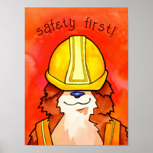 Bau Corgi Wasserfarbe - Sicherheit zuerst! Poster