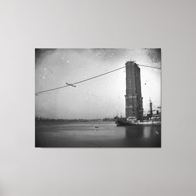 Bau der Brooklyn Bridge-Fotografie Leinwanddruck (Vorderseite)