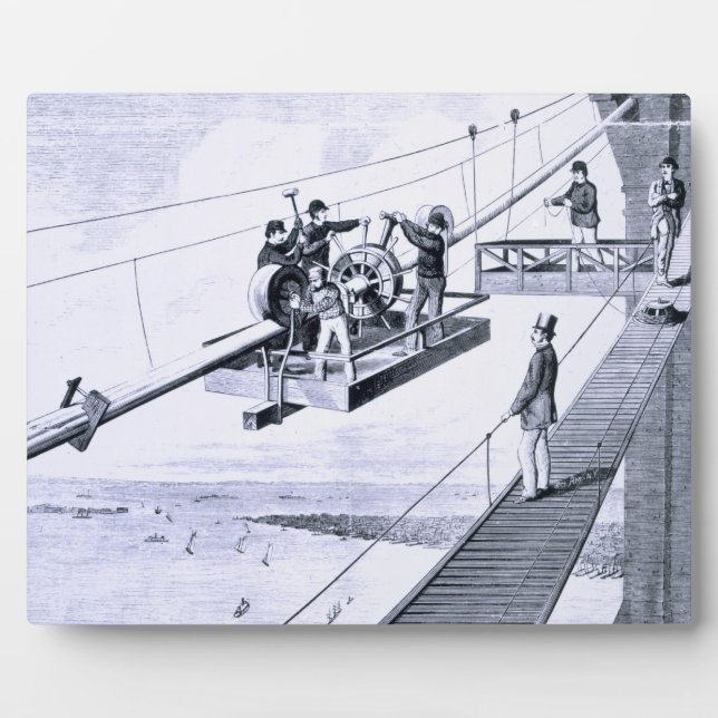 Bau der Brooklyn Bridge, New York (litho) Fotoplatte (Vorderseite)