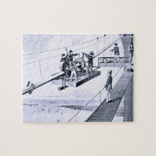 Bau der Brooklyn-Brücke, New York (litho)