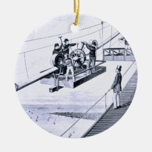 Bau der Brooklyn-Brücke, New York (litho) Keramik Ornament