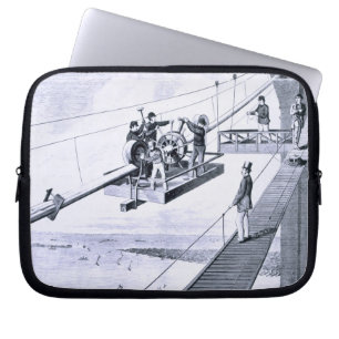 Bau der Brooklyn-Brücke, New York (litho) Laptopschutzhülle