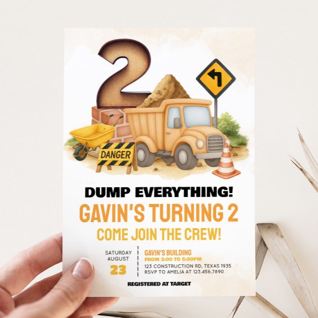 Bau des 2. Geburtstags-Party Einladung (Construction Truck 2nd Birthday Party Invitation)