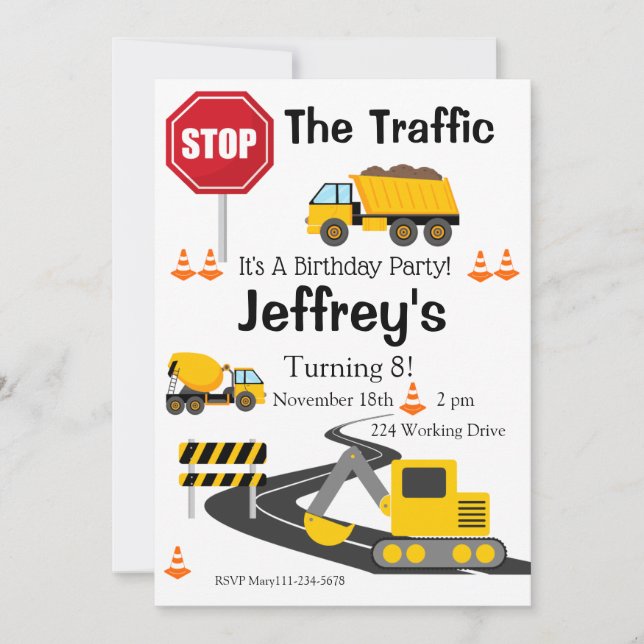 Bau - Einladung am Geburtstag, Bull Dozer (Vorderseite)