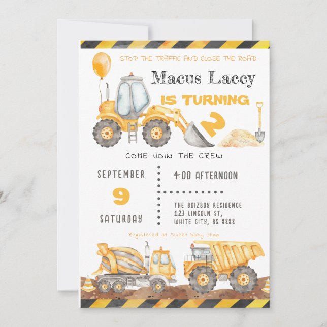 Bau Geburtstag mit Ballon Einladung (Vorderseite)