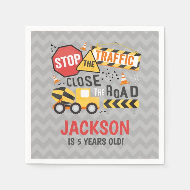 Bau Geburtstagsparty Napkin Dump Truck Serviette (Vorderseite)