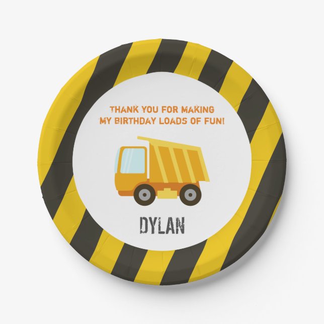 Bau-Kipper-Geburtstag Pappteller (Vorderseite)