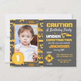 Bau-LKW Muster Geburtstag Foto Grau Einladung