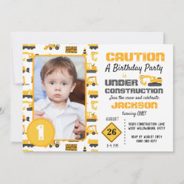 Bau-LKW Muster Geburtstags-Foto Einladung
