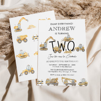 Bau-LKWs 2. Geburtstag Party Einladung
