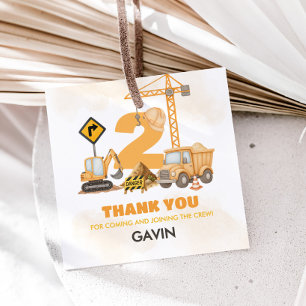 Bau-LKWs 2. Geburtstag Party Square Geschenkanhänger