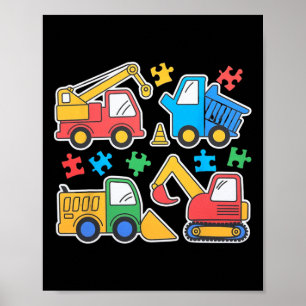 Bau-LKWs Bagger Autismus-Bewusstsein-Shirt Poster