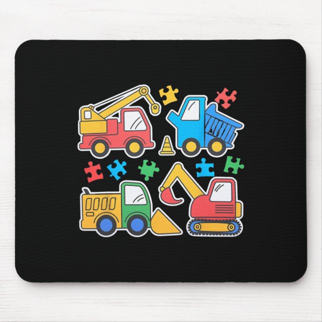 Bau-LKWs Bagger Autismus-Bewusstsein Tee Mousepad (Vorne)