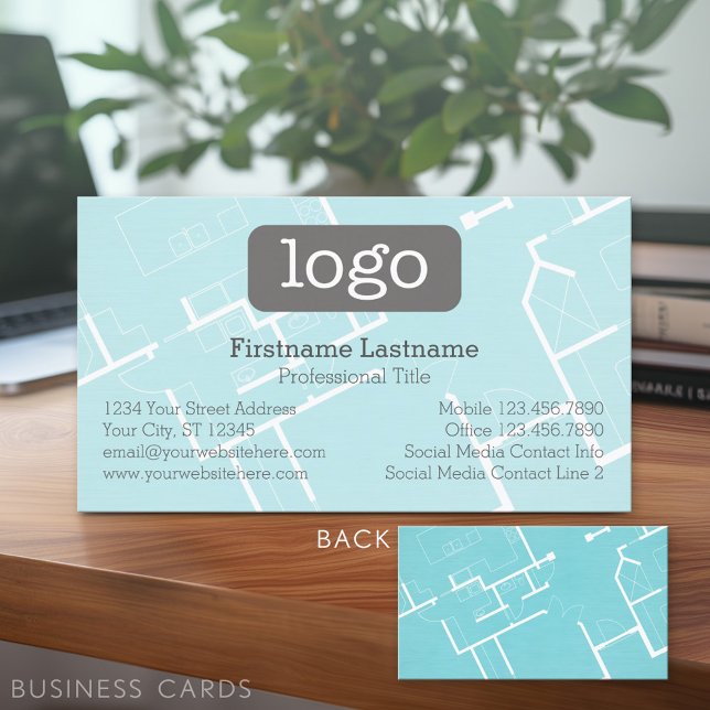 Bau oder Architektur - Blueprint und Logo Visitenkarte (Custom Business Card - Online Template Plus Low Quantity Printing)