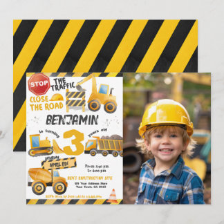 Bau, Sprungwagen 3. Geburtstag Einladung