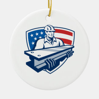 Bau-Stahlarbeiter Ich-Strahl amerikanische Flagge Keramik Ornament