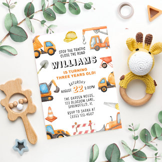 Bau Thema 3 Geburtstag Party Einladung