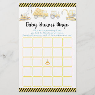 Bau Truck Baby Dusche Bingo Spiel