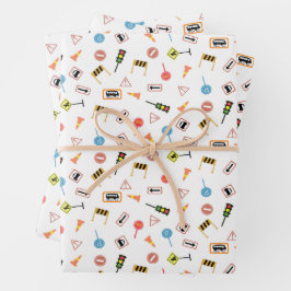 Bau und Straßenschilder weiß. Geschenkpapier