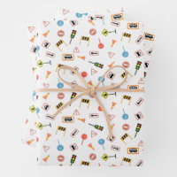 Bau und Straßenschilder weiß. Geschenkpapier