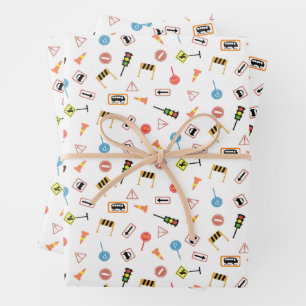 Bau und Straßenschilder weiß. Geschenkpapier Set
