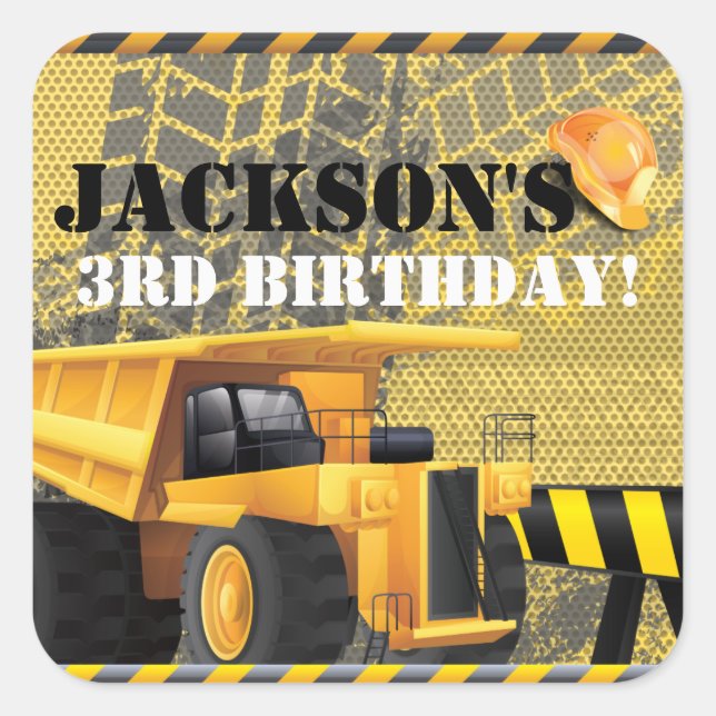 Bau von Birthday Müller Party Design Quadratischer Aufkleber (Vorderseite)