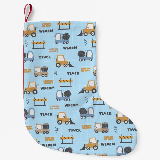 Bau von Lastkraftwagen Muster blau Kleiner Weihnachtsstrumpf (Vorderseite)