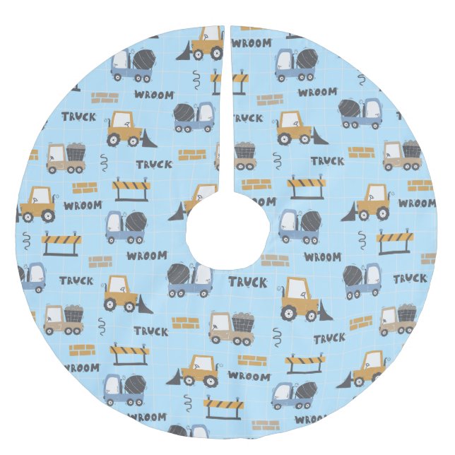 Bau von Lastkraftwagen Muster blau Polyester Weihnachtsbaumdecke (Vorderseite)