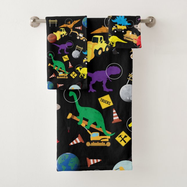 Bau von LKWs Astronaut Dinosaurier im Weltraum Badhandtuch Set (Insitu)