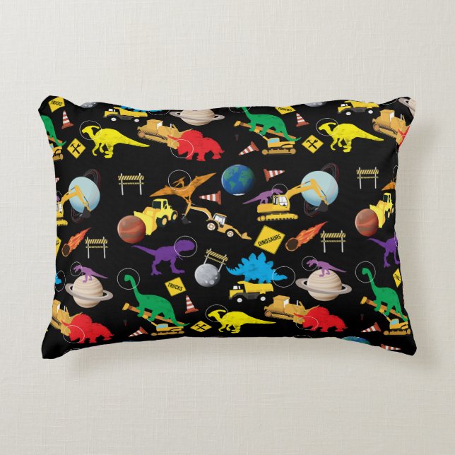Bau von LKWs Astronaut Dinosaurier im Weltraum Dekokissen (Vorderseite)