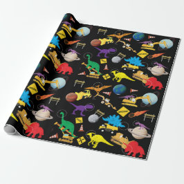 Bau von LKWs Astronaut Dinosaurier im Weltraum Geschenkpapier