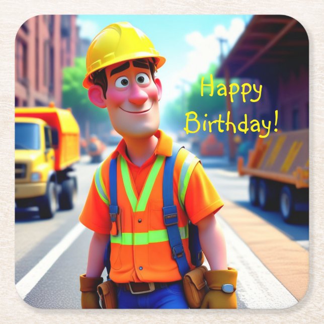 Bauarbeiter Geburtstag Rechteckiger Pappuntersetzer (Vorderseite)