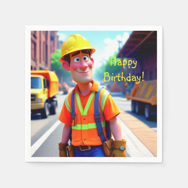 Bauarbeiter Geburtstag Serviette (Vorderseite)