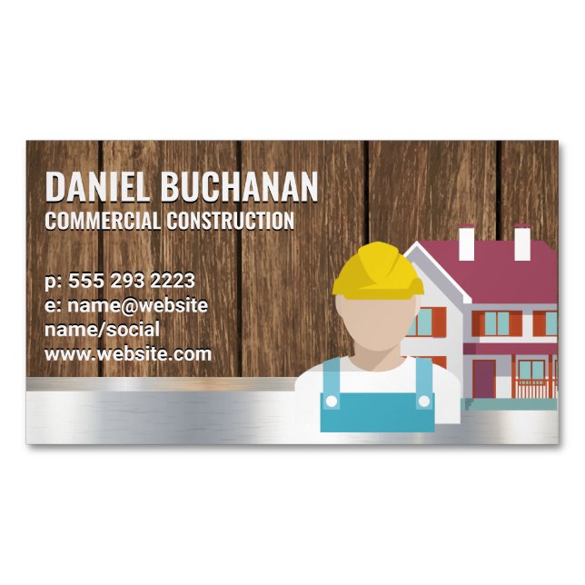 Bauarbeiter | Holz-Metallic-Hintergrund Magnetische Visitenkarte (Vorderseite)
