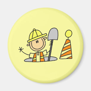 Bauarbeiter in Abwasserkanal-Schacht T-Shirts und Magnet