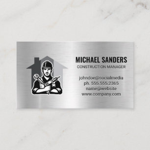 Bauarbeiter Metallischer Hintergrund Visitenkarte