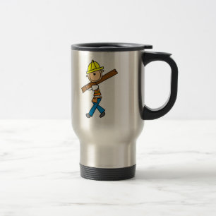 Bauarbeiter mit Bauholz-Mug Reisebecher