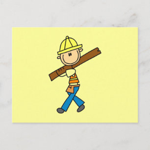 Bauarbeiter mit Bauholz Postkarte