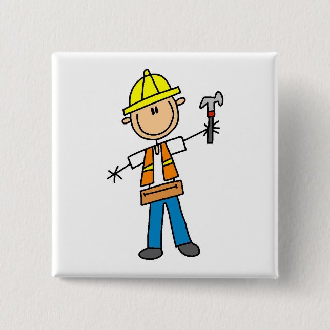 Bauarbeiter mit Hammer Button (Vorderseite)