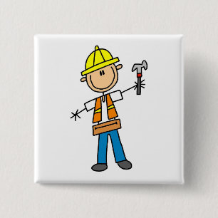 Bauarbeiter mit Hammer Button