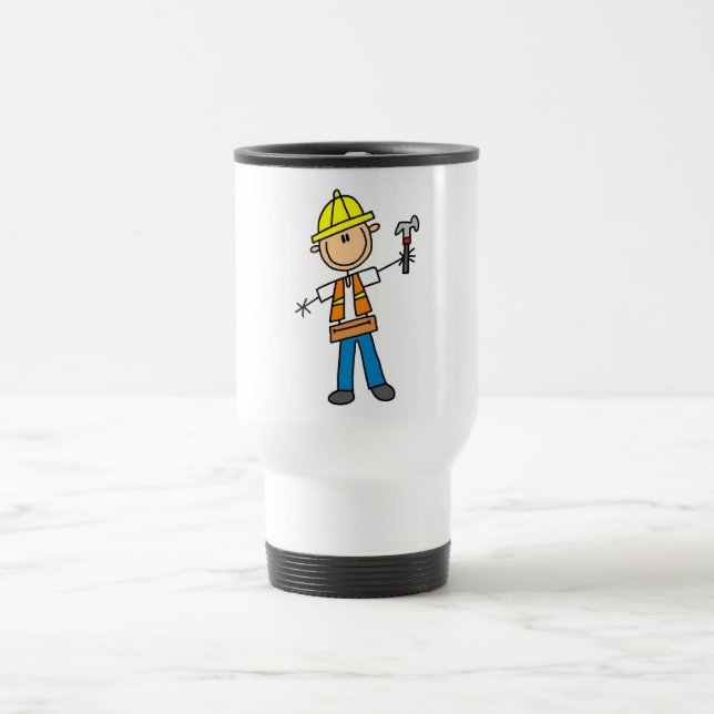 Bauarbeiter mit Hammer Reisebecher (Mittel)