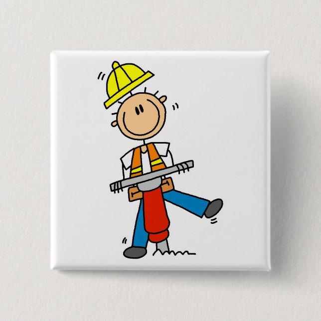 Bauarbeiter mit Presslufthammer Button (Vorderseite)