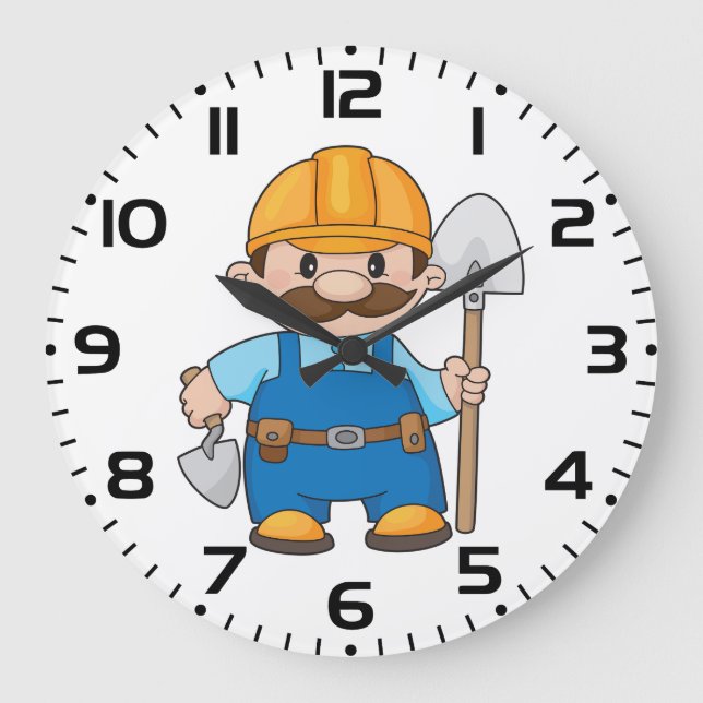 Bauarbeiter mit Schaufel Große Wanduhr (Vorderseite)