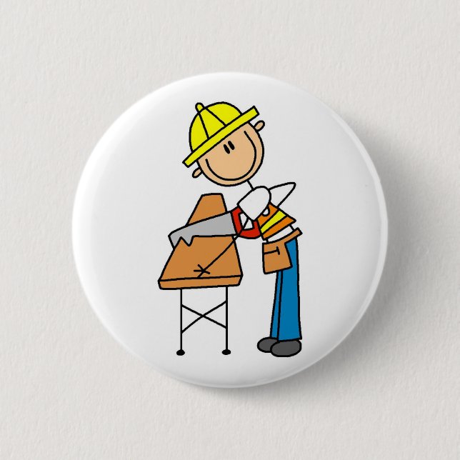 Bauarbeiter Sägt Bauholz Geschenke Button (Vorderseite)